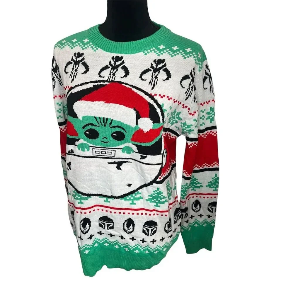 UGLY CHRISTMAS SWEATER STAR-WARS BABY YODA HOLIDAY MENS‎ SIZE MEDIUM